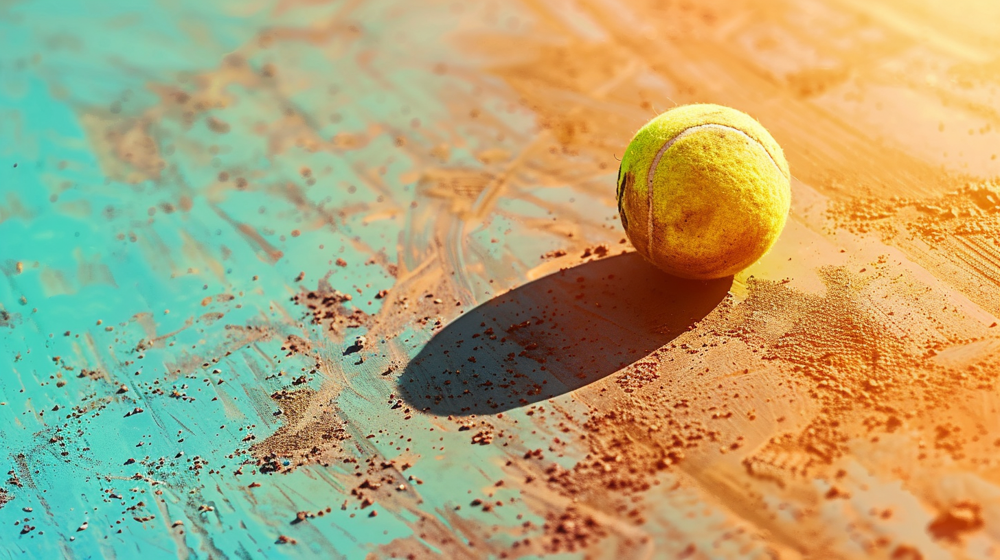 Мяч для игры в теннис лежит на специальном покрытии